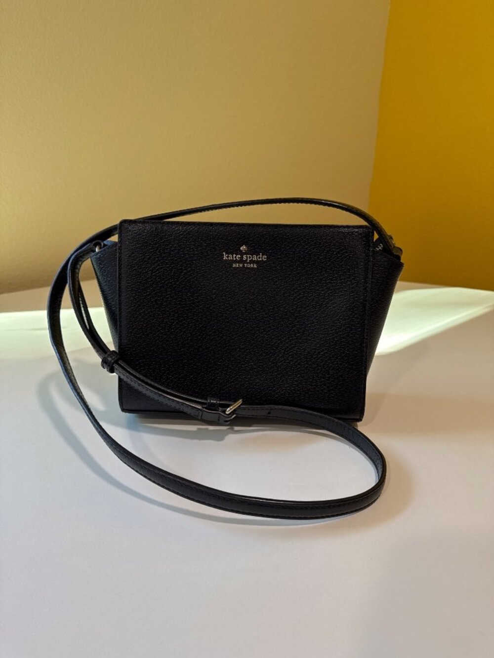 Kate Spade Hayden Black Pebbled Leather Crossbody Bag With Adjustable Strap 8"x6